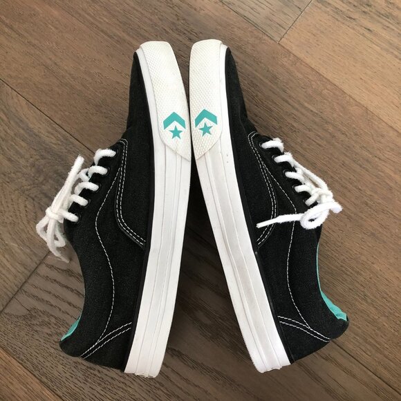 Converse Casual Low Cut Lace Up Canvas Sneakers Black Turquoise White Sz 9.5W/8M - Picture 6 of 10